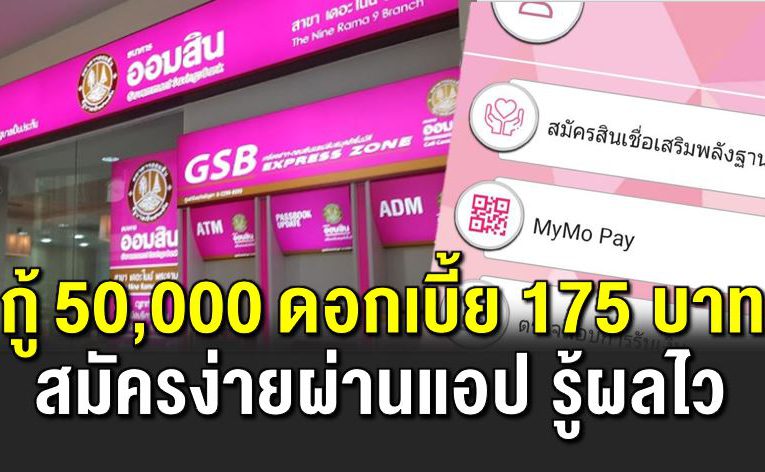 สินเชื่ อ 50,000 บาท ผ่านแอปฯ Mymo ออมสิน สมัครง่าย รู้ผลไว